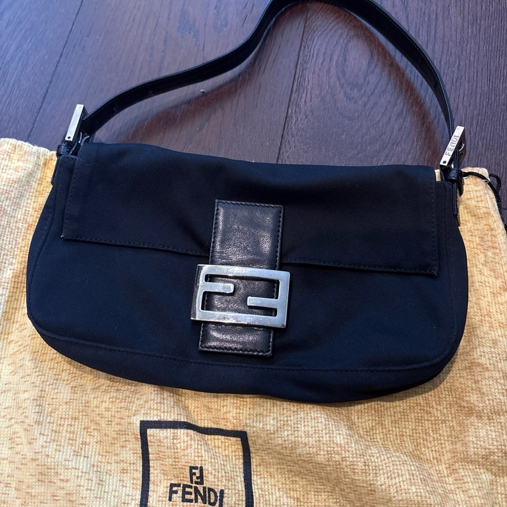 Authentic Fendi Black Neoprene Baguette Bag Vintage y2k